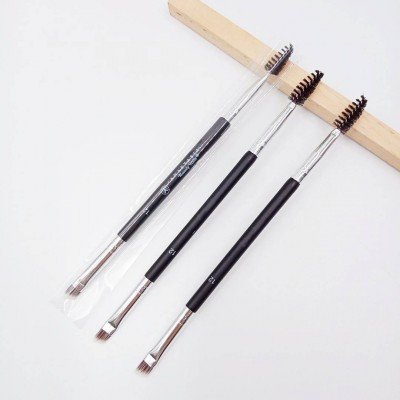 Custom Logo Nylon Hair Wood Handle Double Sided Angle Eyebrow Mascara Makeup Brush Private Label